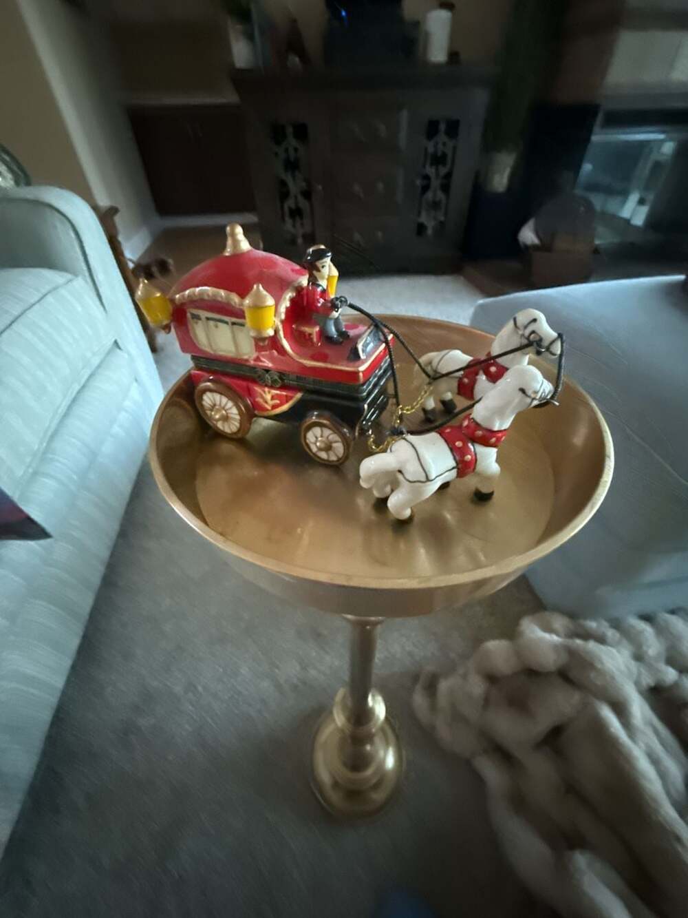 Porcelain Horse Drawn Carriage Treasure Box Trinket Box